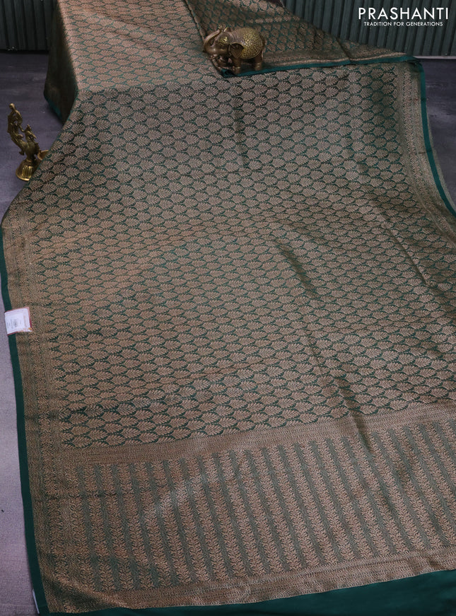 Banarasi semi crepe saree dark green with allover thread & zari woven brocade weaves and woven border