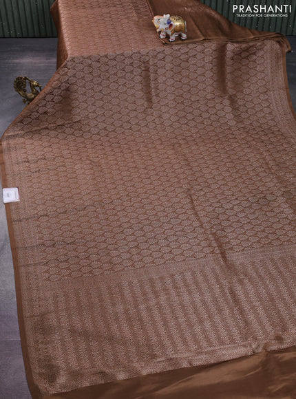Banarasi semi crepe saree brown with allover thread & zari woven brocade weaves and woven border