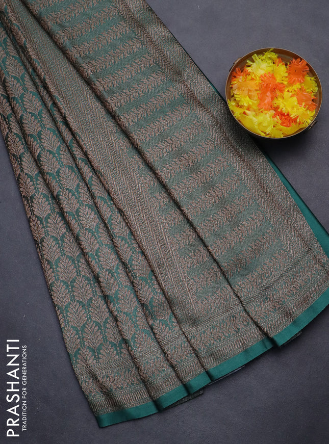 Banarasi semi crepe saree teal green with allover thread & zari woven brocade weaves and woven border