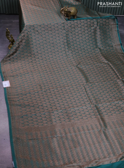 Banarasi semi crepe saree teal green with allover thread & zari woven brocade weaves and woven border