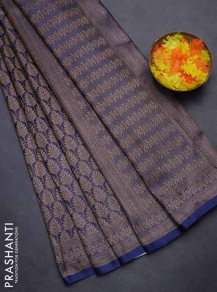 Banarasi semi crepe saree blue with allover thread & zari woven brocade weaves and woven border