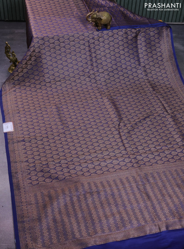 Banarasi semi crepe saree blue with allover thread & zari woven brocade weaves and woven border
