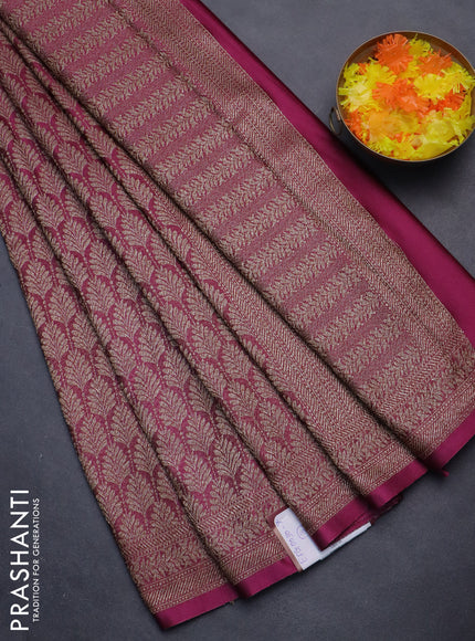 Banarasi semi crepe saree wine shade with allover thread & zari woven brocade weaves and woven border