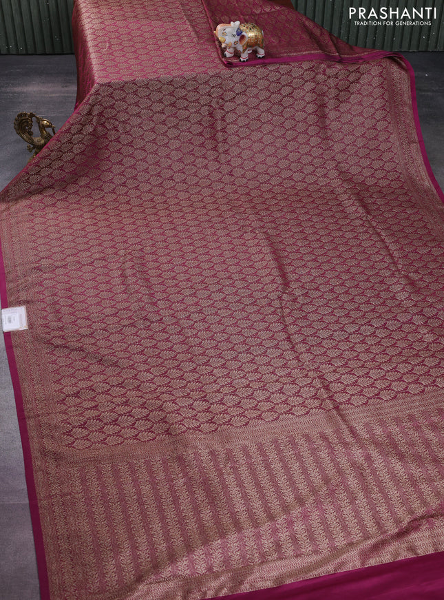 Banarasi semi crepe saree wine shade with allover thread & zari woven brocade weaves and woven border