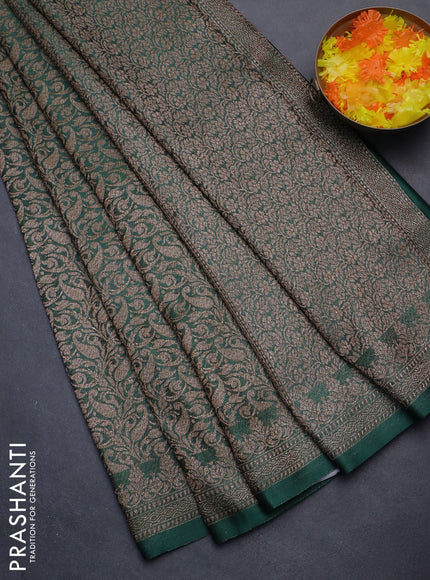Banarasi semi crepe saree dark green with allover thread & zari woven brocade weaves and woven border