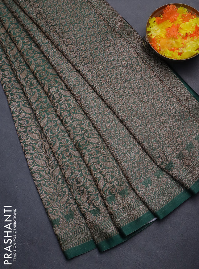 Banarasi semi crepe saree dark green with allover thread & zari woven brocade weaves and woven border