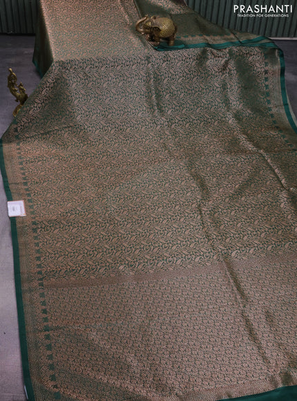 Banarasi semi crepe saree dark green with allover thread & zari woven brocade weaves and woven border