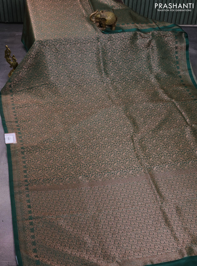 Banarasi semi crepe saree dark green with allover thread & zari woven brocade weaves and woven border