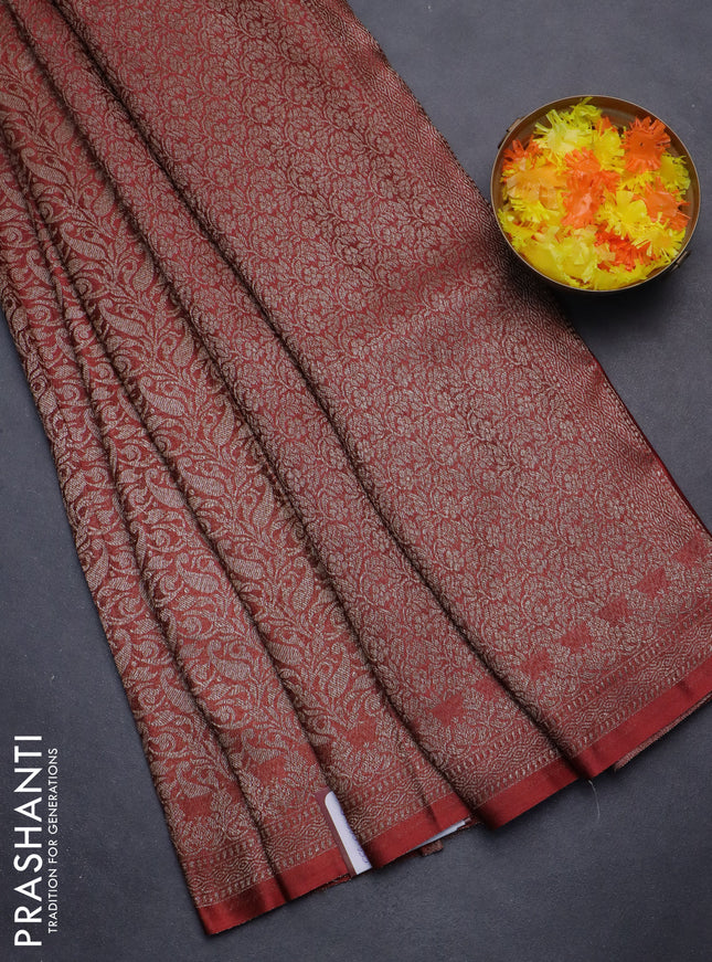 Banarasi semi crepe saree rust shade with allover thread & zari woven brocade weaves and woven border