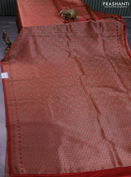 Banarasi semi crepe saree rust shade with allover thread & zari woven brocade weaves and woven border