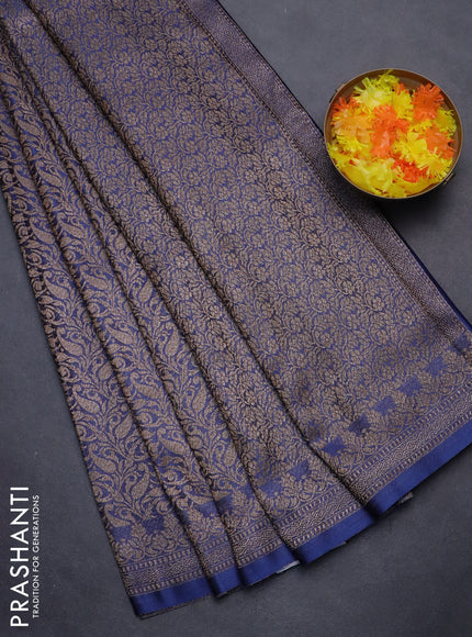 Banarasi semi crepe saree blue with allover thread & zari woven brocade weaves and woven border