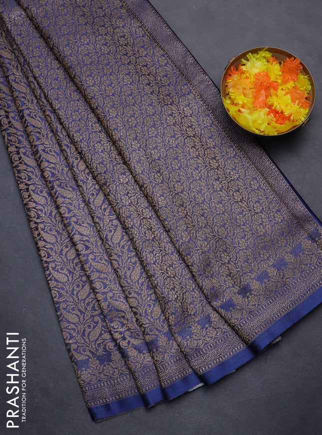Banarasi semi crepe saree blue with allover thread & zari woven brocade weaves and woven border