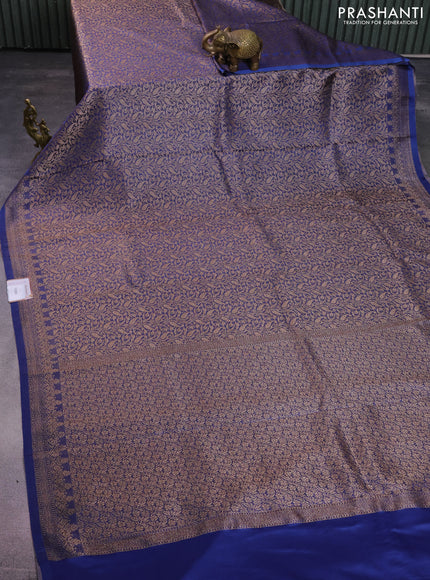 Banarasi semi crepe saree blue with allover thread & zari woven brocade weaves and woven border