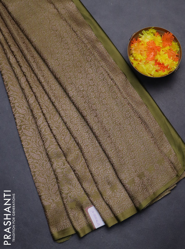 Banarasi semi crepe saree mehendi green with allover thread & zari woven brocade weaves and woven border