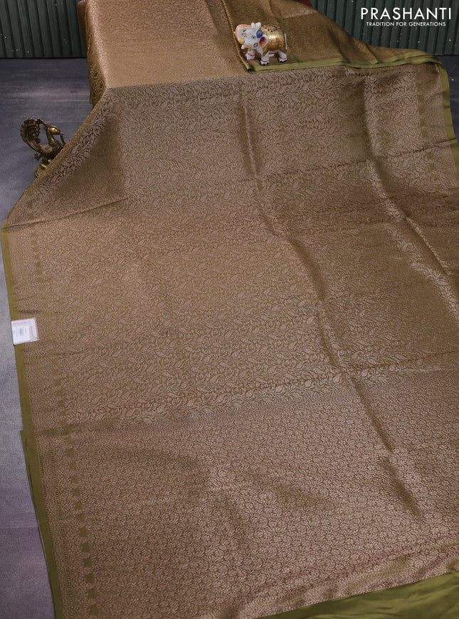 Banarasi semi crepe saree mehendi green with allover thread & zari woven brocade weaves and woven border