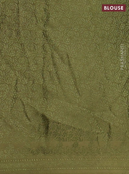 Banarasi semi crepe saree mehendi green with allover thread & zari woven brocade weaves and woven border