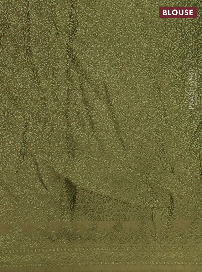 Banarasi semi crepe saree mehendi green with allover thread & zari woven brocade weaves and woven border