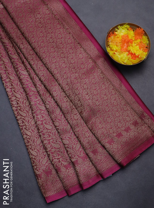 Banarasi semi crepe saree wine shade with allover thread & zari woven brocade weaves and woven border