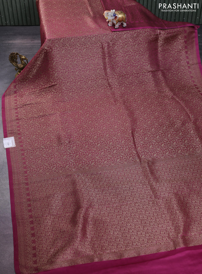 Banarasi semi crepe saree wine shade with allover thread & zari woven brocade weaves and woven border