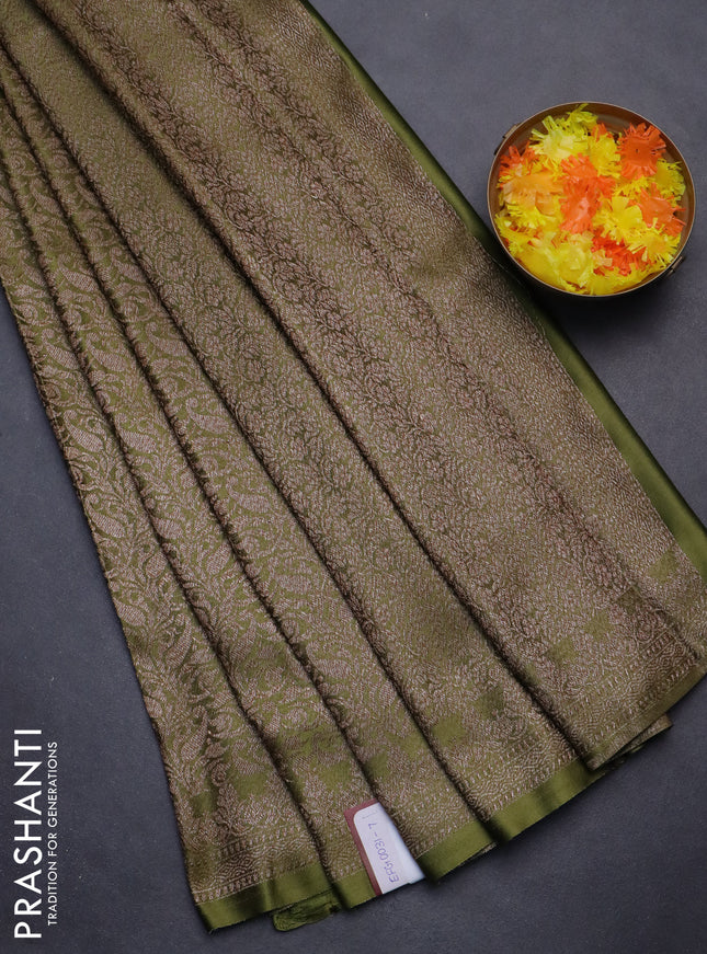 Banarasi semi crepe saree mehendi green with allover thread & zari woven brocade weaves and woven border