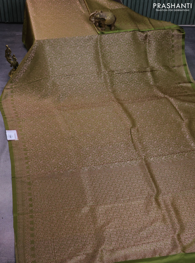 Banarasi semi crepe saree mehendi green with allover thread & zari woven brocade weaves and woven border