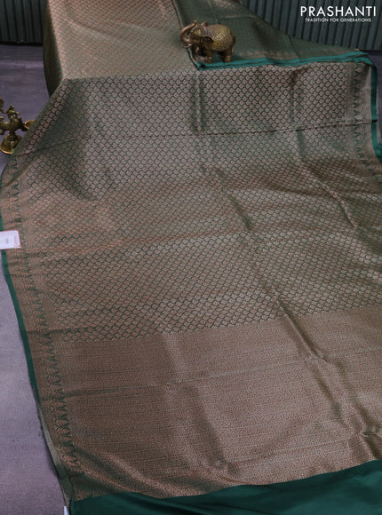Banarasi semi crepe saree dark green with allover thread & zari woven brocade weaves and woven border