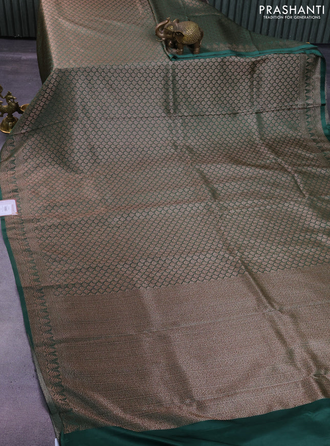 Banarasi semi crepe saree dark green with allover thread & zari woven brocade weaves and woven border