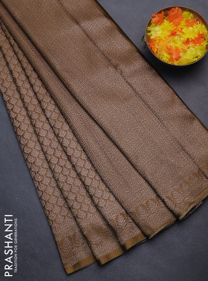 Banarasi semi crepe saree dark mehendi green with allover thread & zari woven brocade weaves and woven border