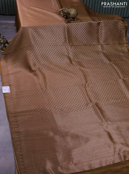 Banarasi semi crepe saree dark mehendi green with allover thread & zari woven brocade weaves and woven border