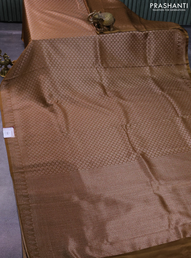 Banarasi semi crepe saree dark mehendi green with allover thread & zari woven brocade weaves and woven border