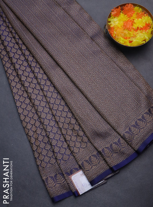 Banarasi semi crepe saree blue with allover thread & zari woven brocade weaves and woven border