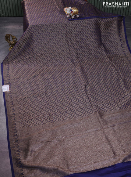 Banarasi semi crepe saree blue with allover thread & zari woven brocade weaves and woven border