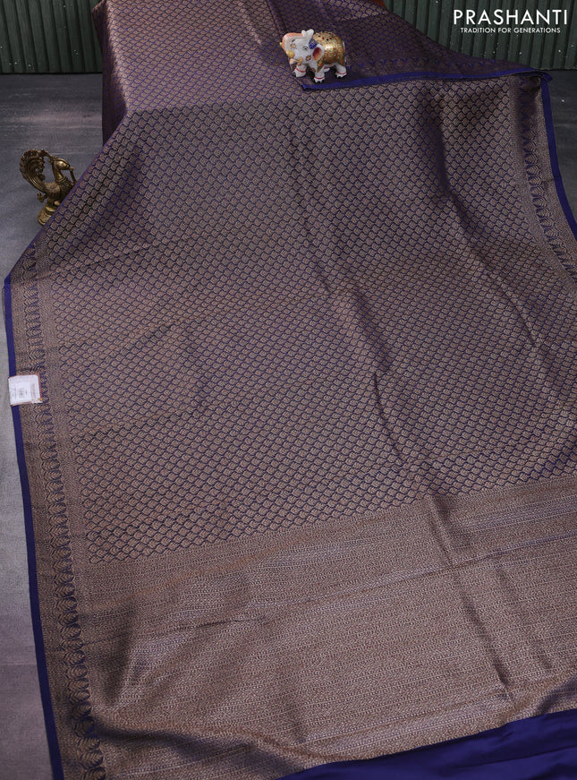 Banarasi semi crepe saree blue with allover thread & zari woven brocade weaves and woven border