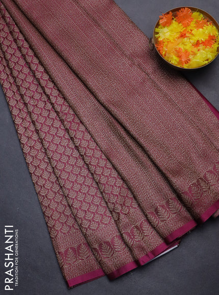Banarasi semi crepe saree dark magenta pink with allover thread & zari woven brocade weaves and woven border