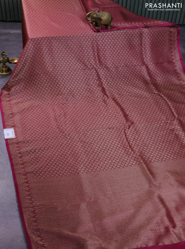 Banarasi semi crepe saree dark magenta pink with allover thread & zari woven brocade weaves and woven border