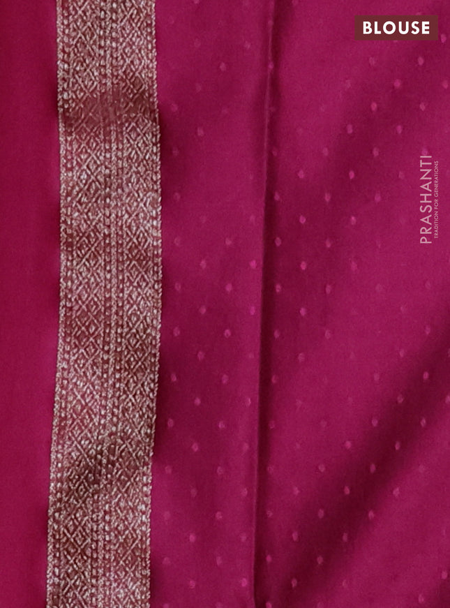 Banarasi semi crepe saree dark magenta pink with allover thread & zari woven brocade weaves and woven border