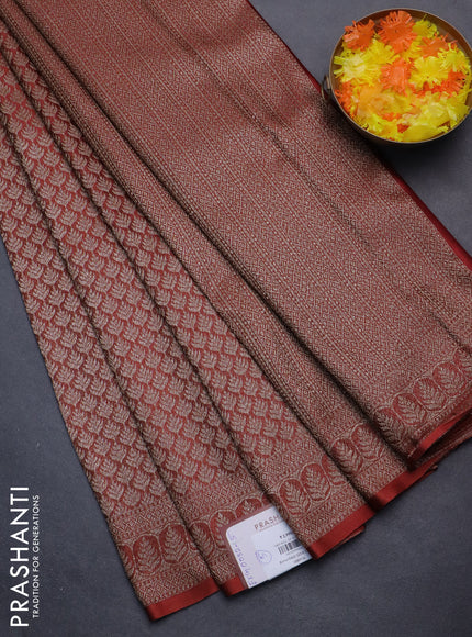 Banarasi semi crepe saree brown with allover thread & zari woven brocade weaves and woven border