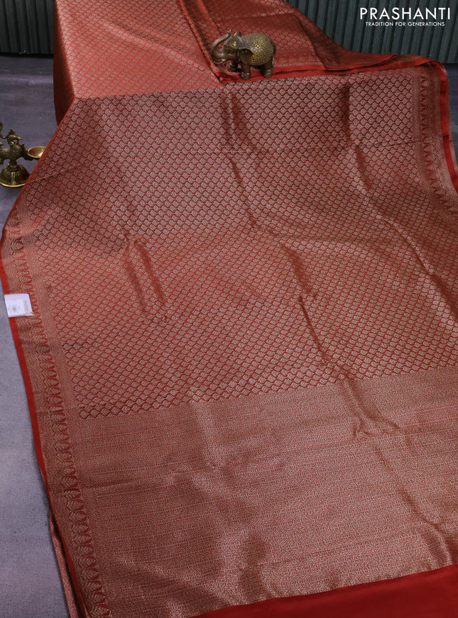 Banarasi semi crepe saree brown with allover thread & zari woven brocade weaves and woven border