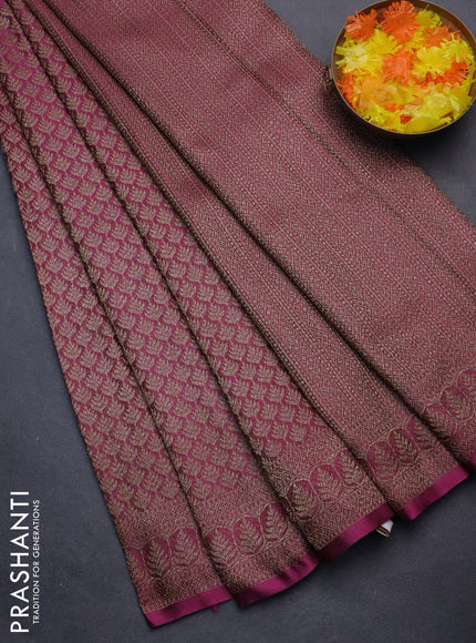 Banarasi semi crepe saree dark magenta pink with allover thread & zari woven brocade weaves and woven border