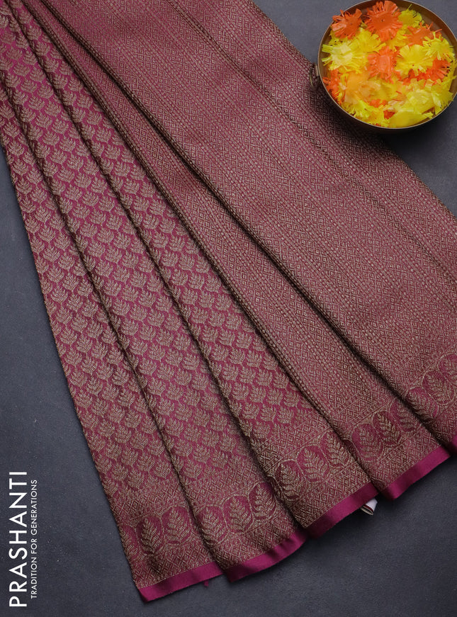 Banarasi semi crepe saree dark magenta pink with allover thread & zari woven brocade weaves and woven border
