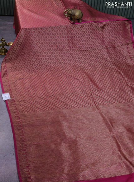 Banarasi semi crepe saree dark magenta pink with allover thread & zari woven brocade weaves and woven border