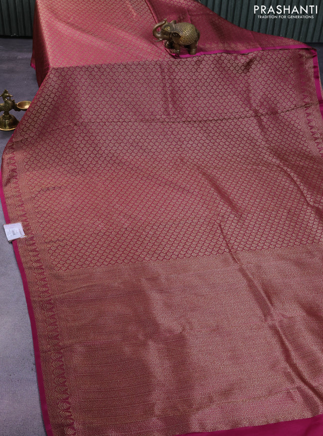Banarasi semi crepe saree dark magenta pink with allover thread & zari woven brocade weaves and woven border