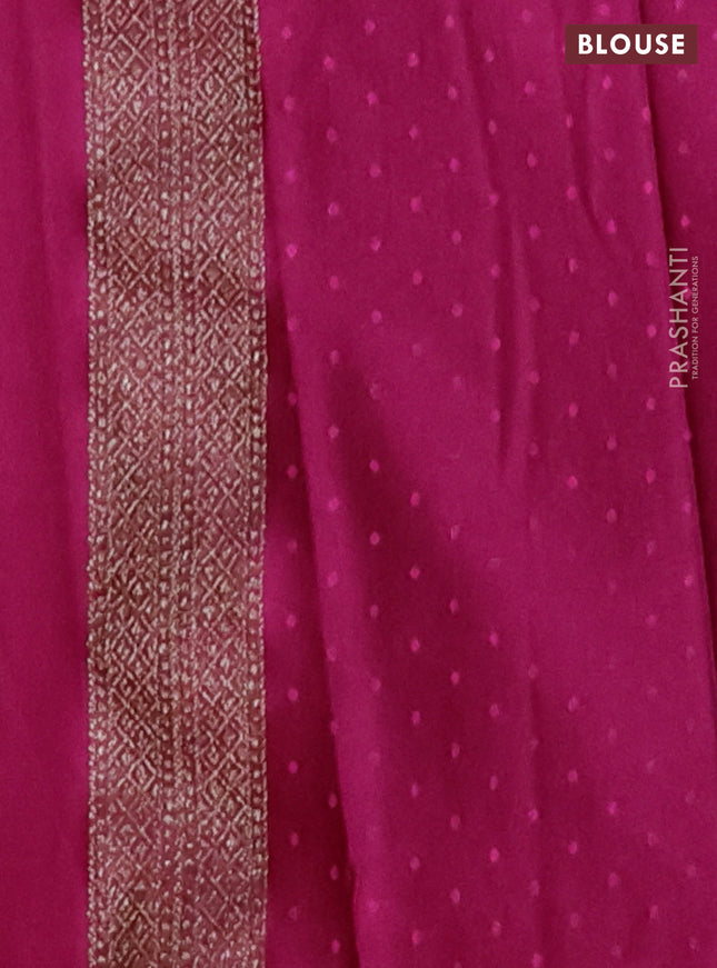 Banarasi semi crepe saree dark magenta pink with allover thread & zari woven brocade weaves and woven border