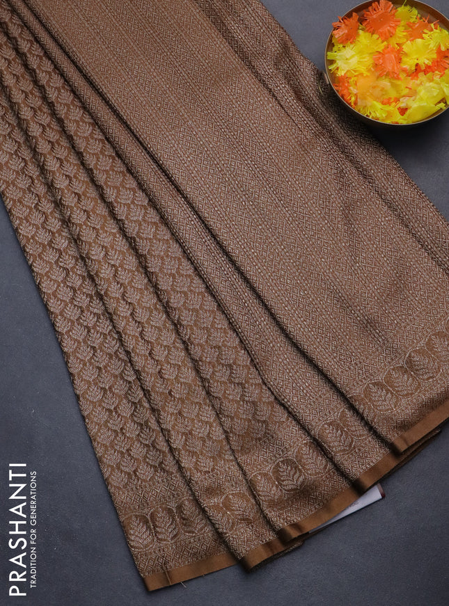 Banarasi semi crepe saree rust shade with allover thread & zari woven brocade weaves and woven border