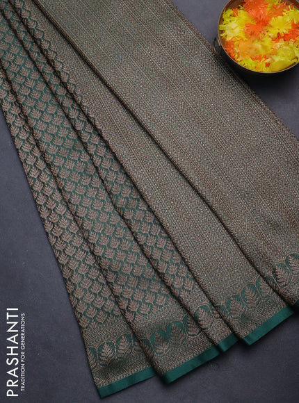 Banarasi semi crepe saree dark green with allover thread & zari woven brocade weaves and woven border