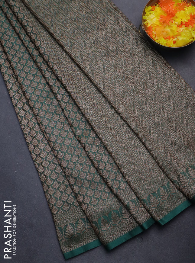 Banarasi semi crepe saree dark green with allover thread & zari woven brocade weaves and woven border
