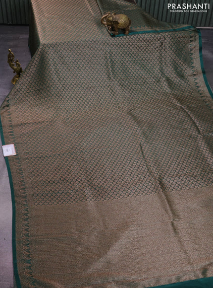Banarasi semi crepe saree dark green with allover thread & zari woven brocade weaves and woven border