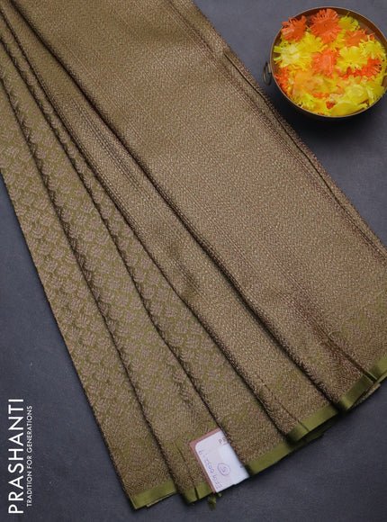 Banarasi semi crepe saree mehendi green with allover thread & zari woven brocade weaves and woven border