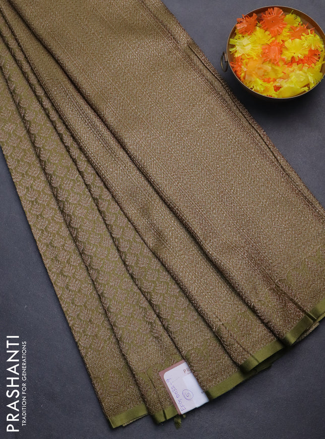 Banarasi semi crepe saree mehendi green with allover thread & zari woven brocade weaves and woven border