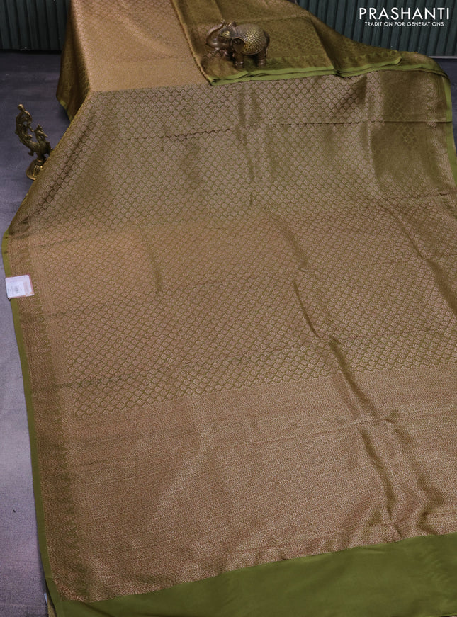 Banarasi semi crepe saree mehendi green with allover thread & zari woven brocade weaves and woven border